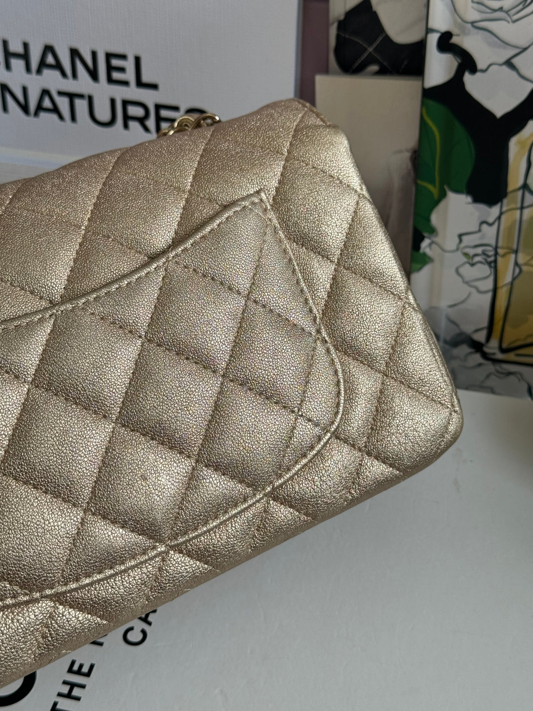 Chanel 21P series 31 Iridescent Gold Lambskin LGHW Mini Rectangular Flap Bag