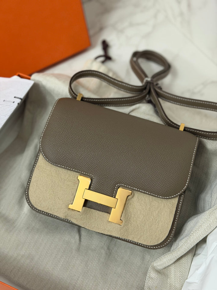 Hermes Constance 18 Etoupe Epsom Leather GHW Flap Bag Stamp D 2019