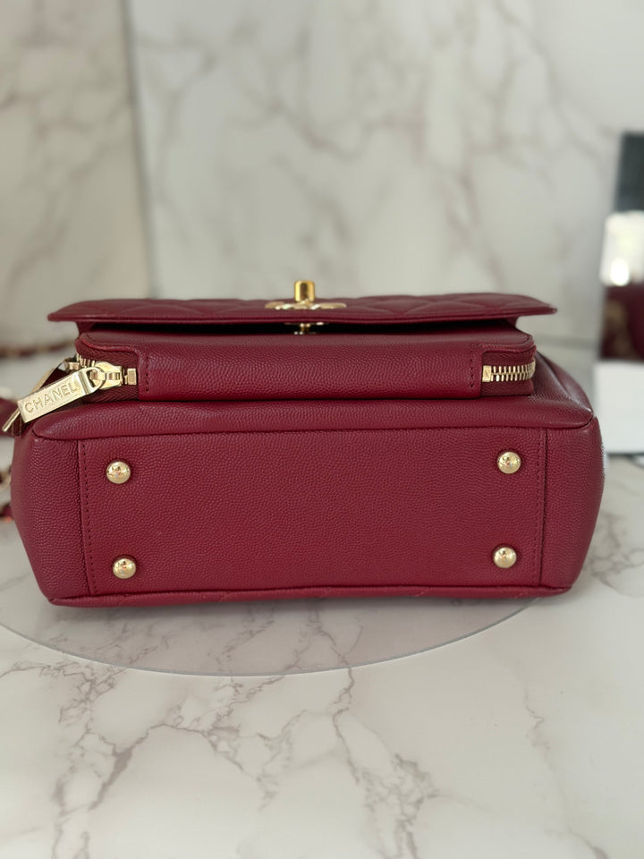 Chanel series 28 19B Collection 2019 Burgundy Caviar Business Affinity Flap Bag with Champagne GHW size Medium
