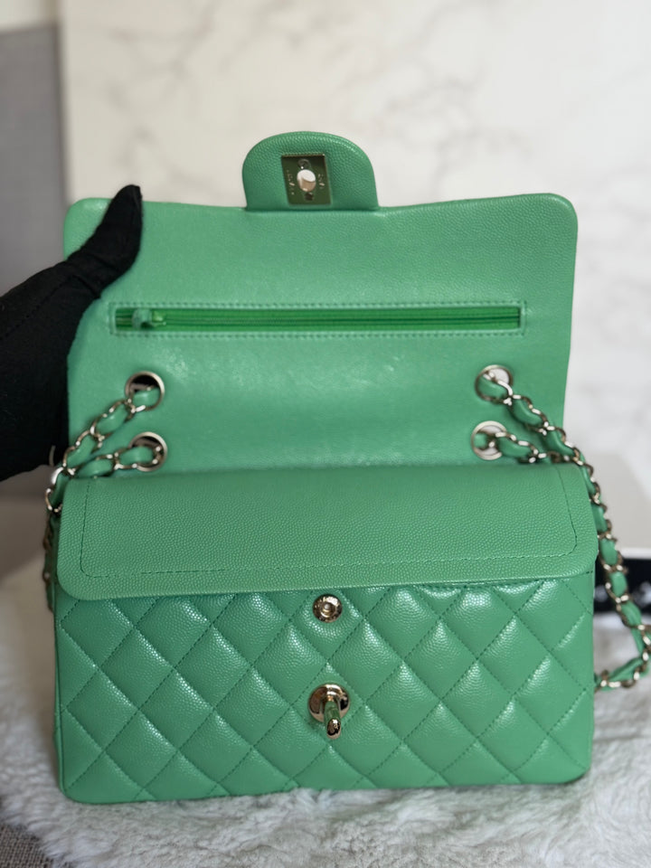 CHANEL 21P Avocado Green Caviar LGHW Small Timeless Classic Double Flap Bag 2021