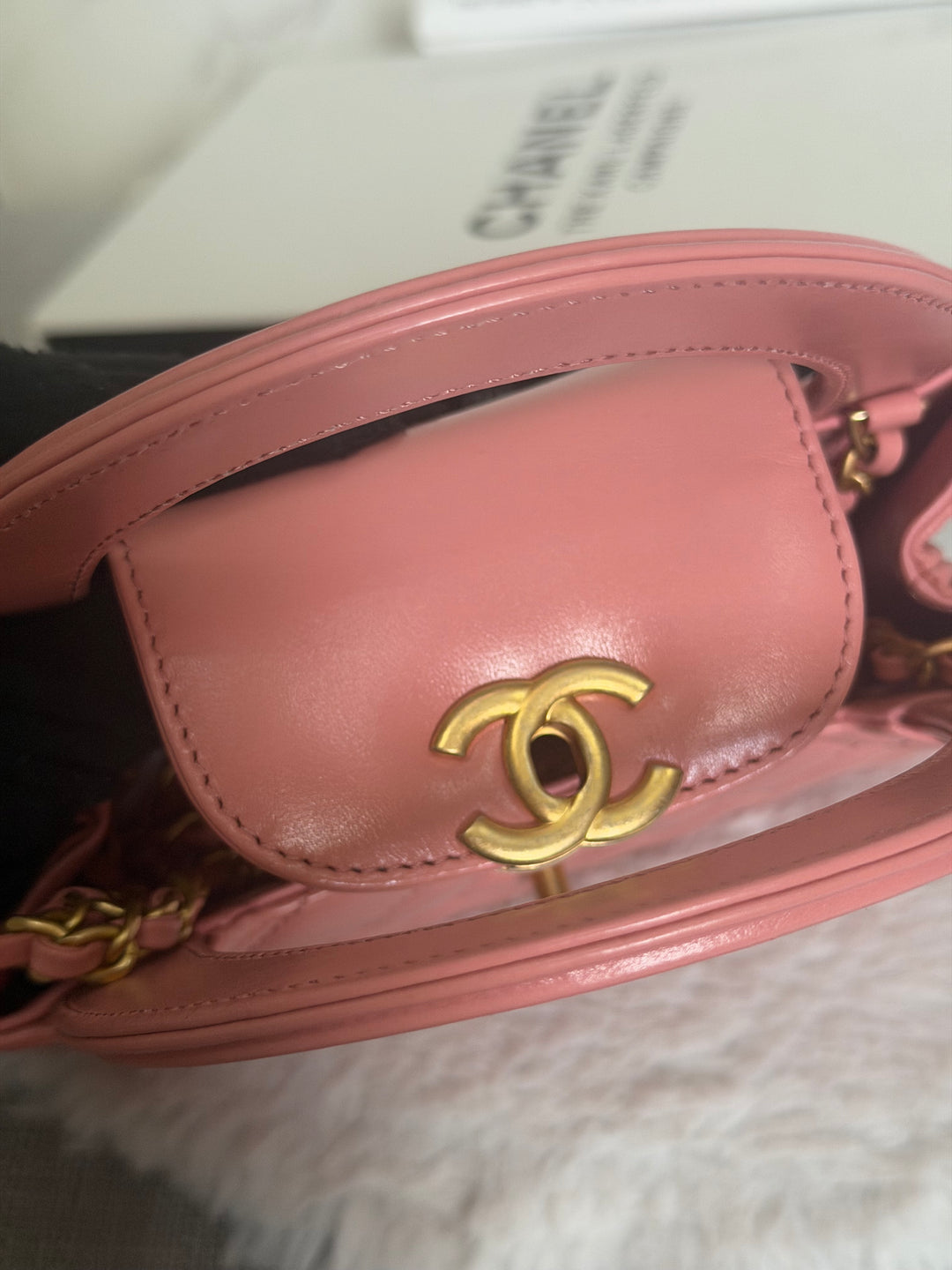 CHANEL Pink Calf skin aged GHW Kelly Shopping Tote Bag size Small 19 cms