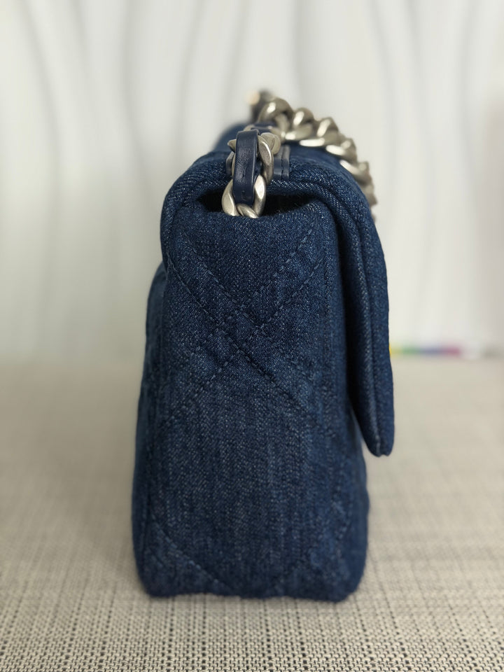 CHANEL 19 size Small Dark Denim SHW Flap Bag with Top Handle