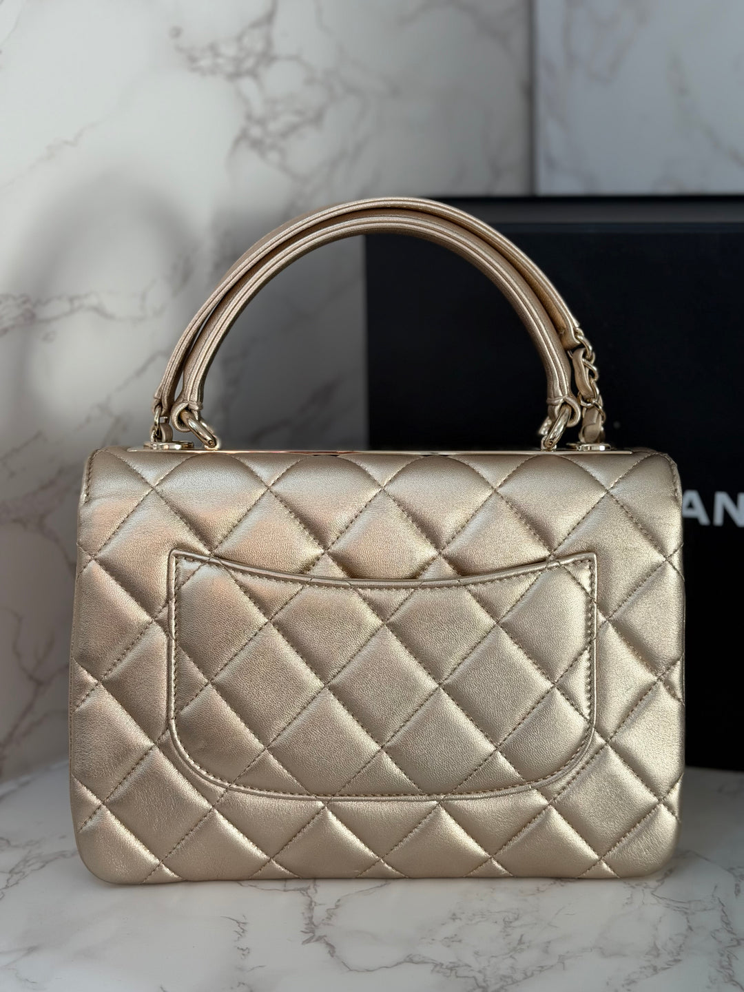 CHANEL series 30 Metallic Gold Lambskin LGHW Trendy CC top Handle Bag with non detachable Strap size SMALL 2020