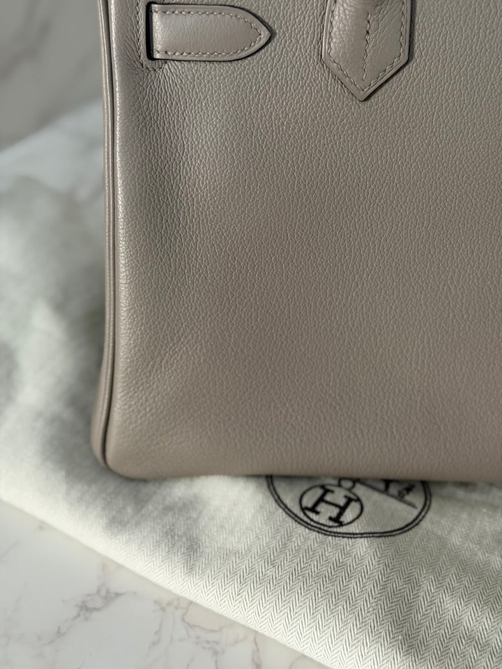 HERMES Gris Asphalt Leather Birkin 30 Bag Palladium Hardware Stamp D 2019