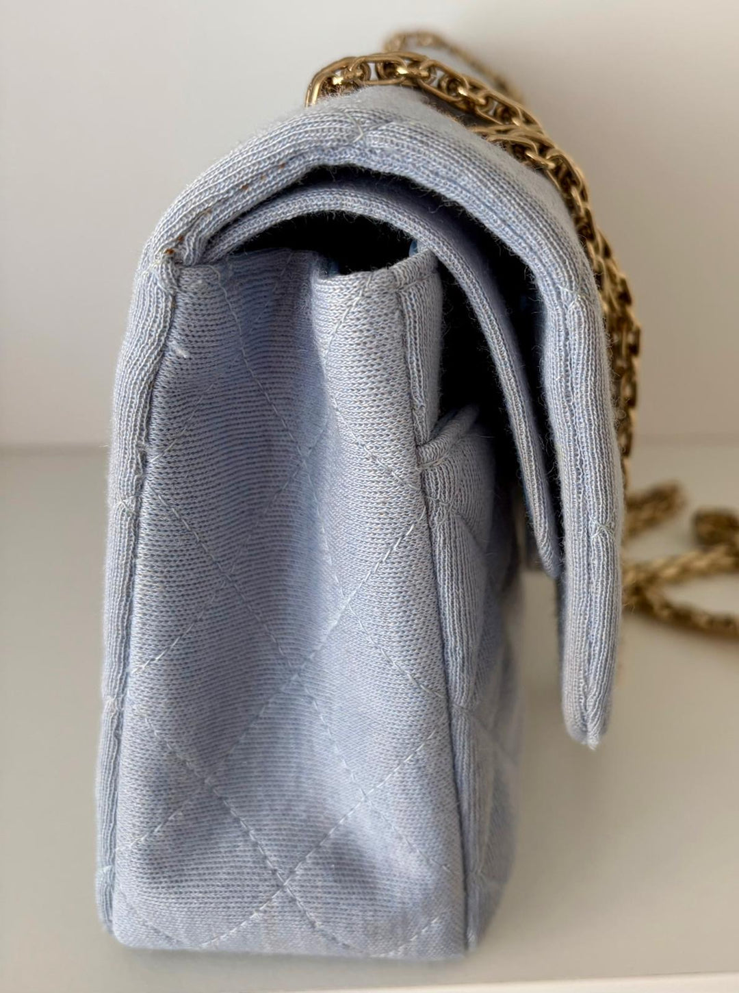 CHANEL Light Blue Jersey Reissue Flap Bag GHW