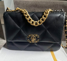 Load image into Gallery viewer, Chanel 19 size Small series 30 21P 2021 Pre Spring/Summer collection Black Lambskin Mixed HW flap Bag with Top Handle
