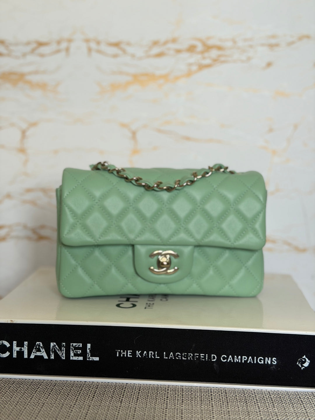 CHANEL Pastel Green Lambskin LGHW Mini Rectangular Flap Bag 2024 8 inches 20 cms