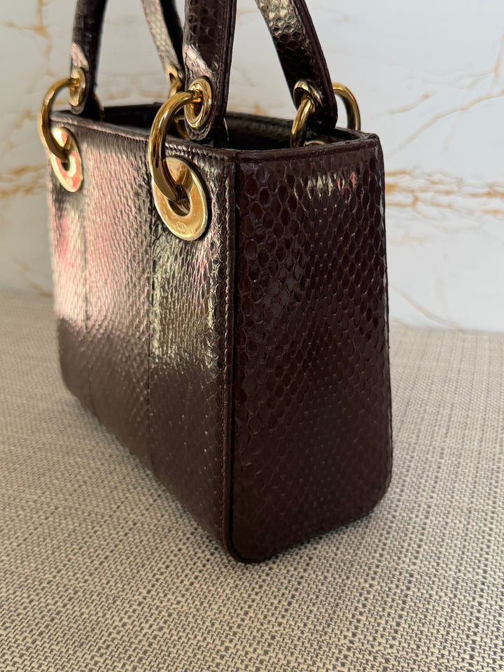 Dior Lady Dior MINI Burgundy Dark Red Python Leather 2018 LGHW