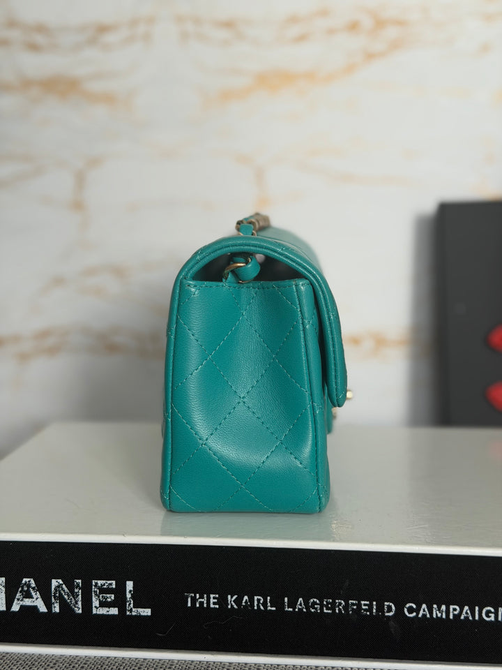 CHANEL series 23 Turquoise Lambskin LGHW Mini Rectangular Flap Bag 2016