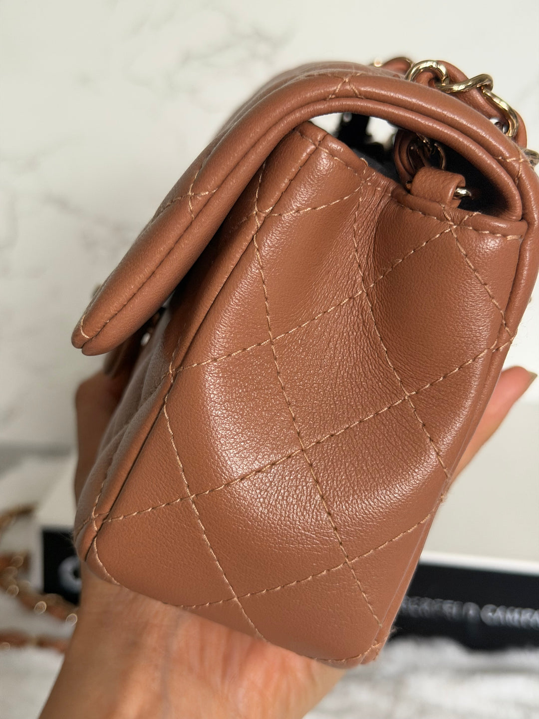 CHANEL 22S Caramel Brown NB356 Lambskin LGHW Mini Rectangular Flap Bag 2022