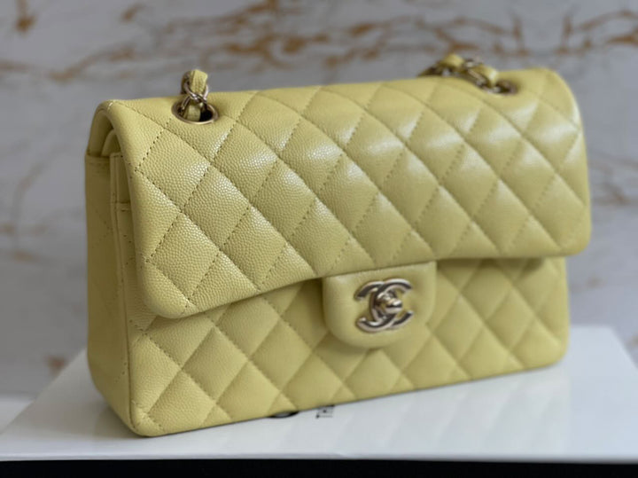 Chanel 20S 2020 Spring/Summer Collection Yellow Caviar LGHW Small Timeless Classic Double Flap Bag