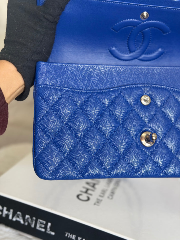 CHANEL Dark Blue Caviar SHW Medium ML Classic Timeless Double Flap Bag 21K collection 2021