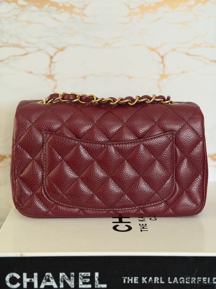 CHANEL series 21 15B collection Burgundy Caviar GHW Mini Rectangular Flap Bag 2015 RARE