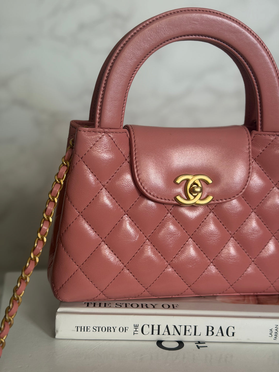 CHANEL Pink Calf skin aged GHW Kelly Shopping Tote Bag size Small 19 cms