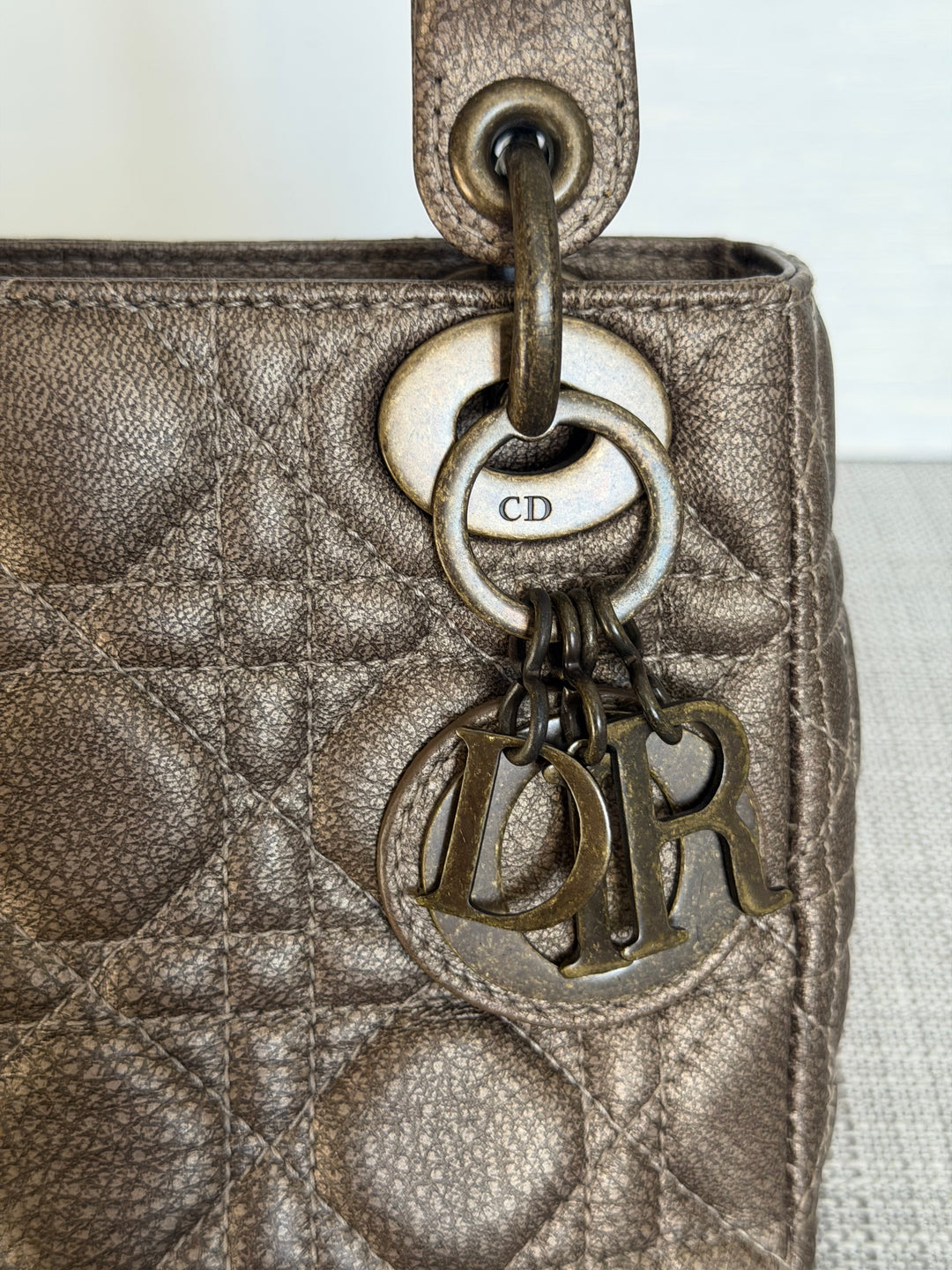 Dior Lady Dior Mini In Bronze Lambskin Bronze Hardware 2007