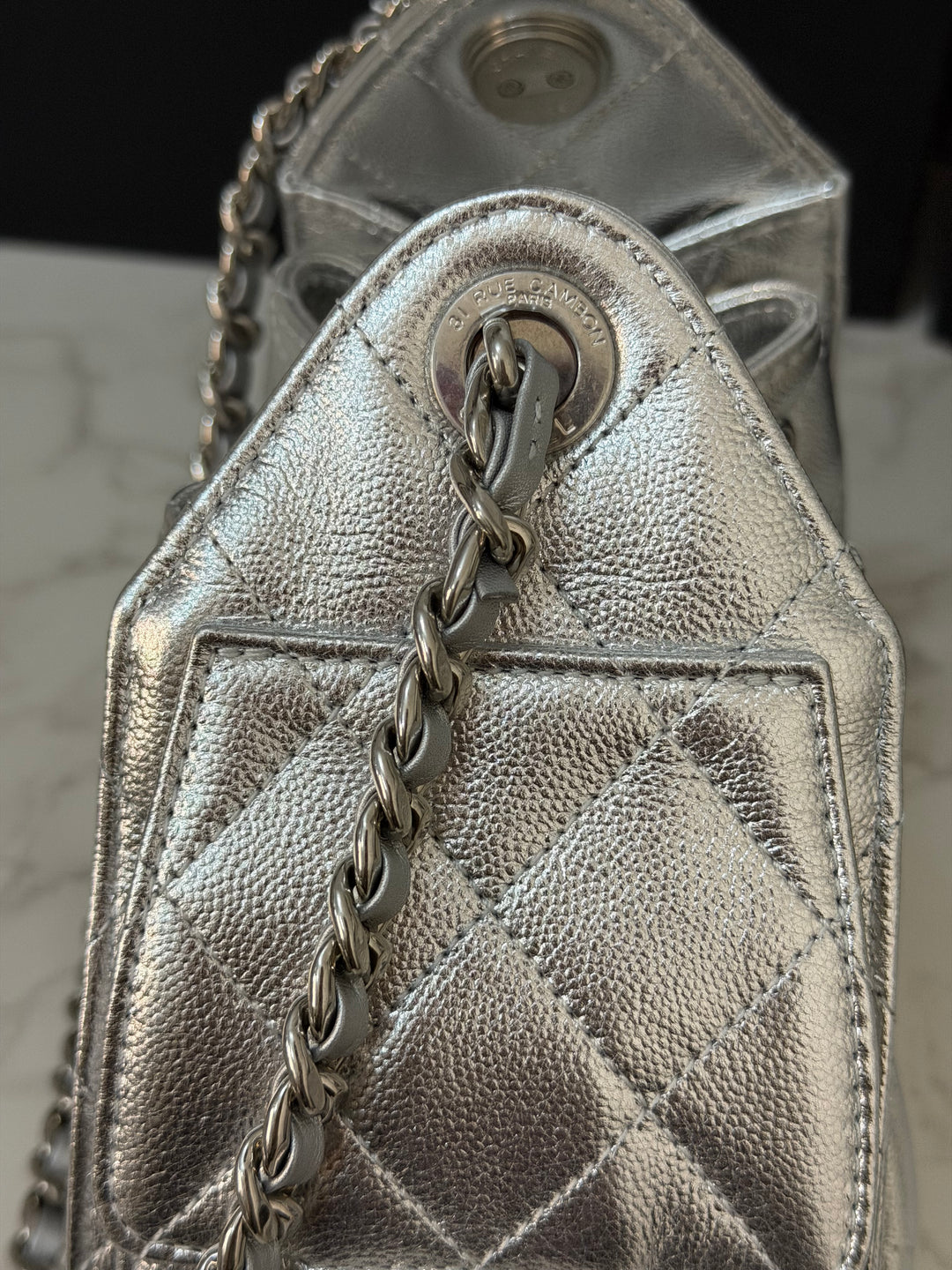 CHANEL 26C Silver Caviar shiny SHW Mini 25 Hobo Bag