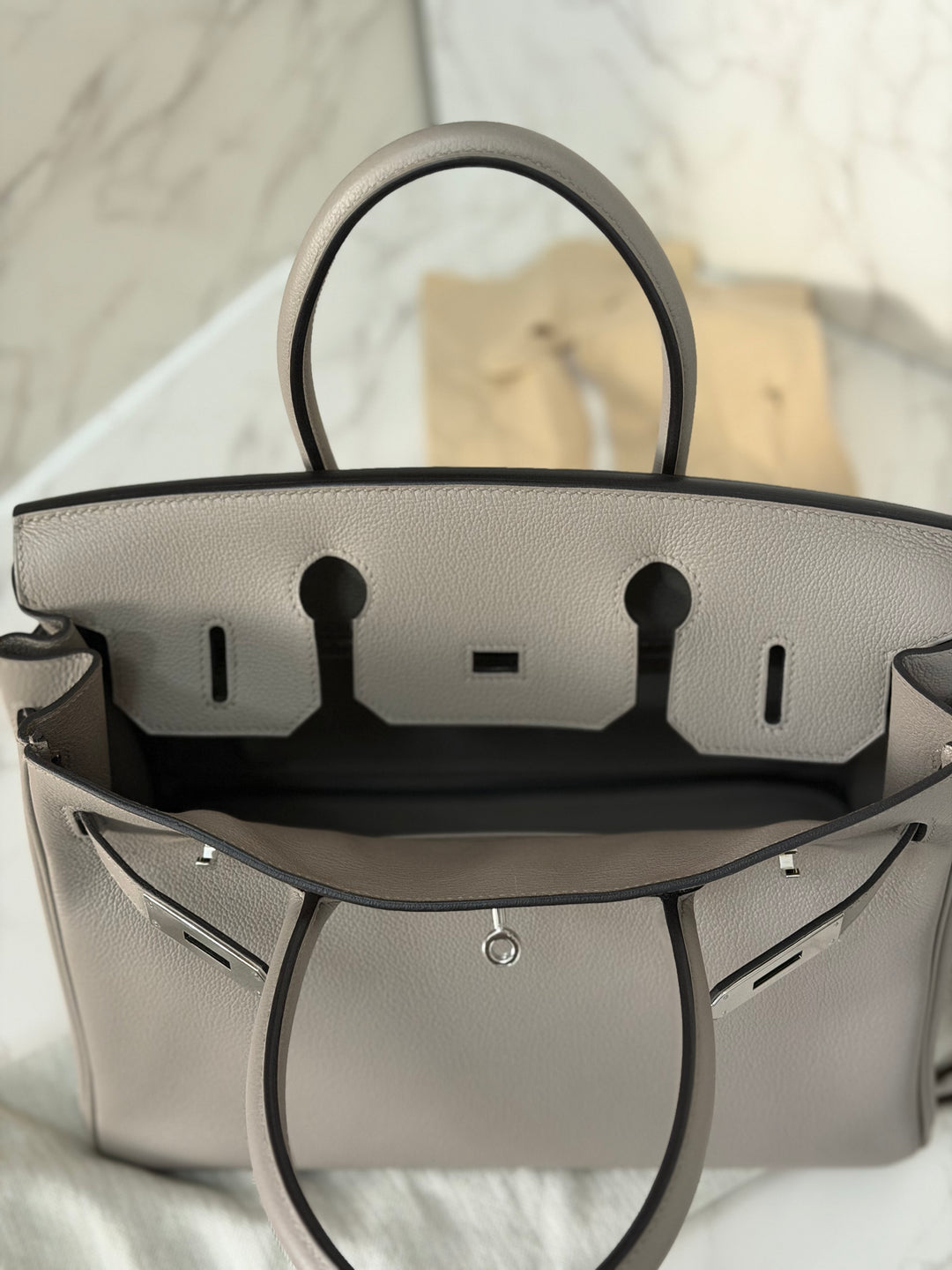 HERMES Gris Asphalt Leather Birkin 30 Bag Palladium Hardware Stamp D 2019