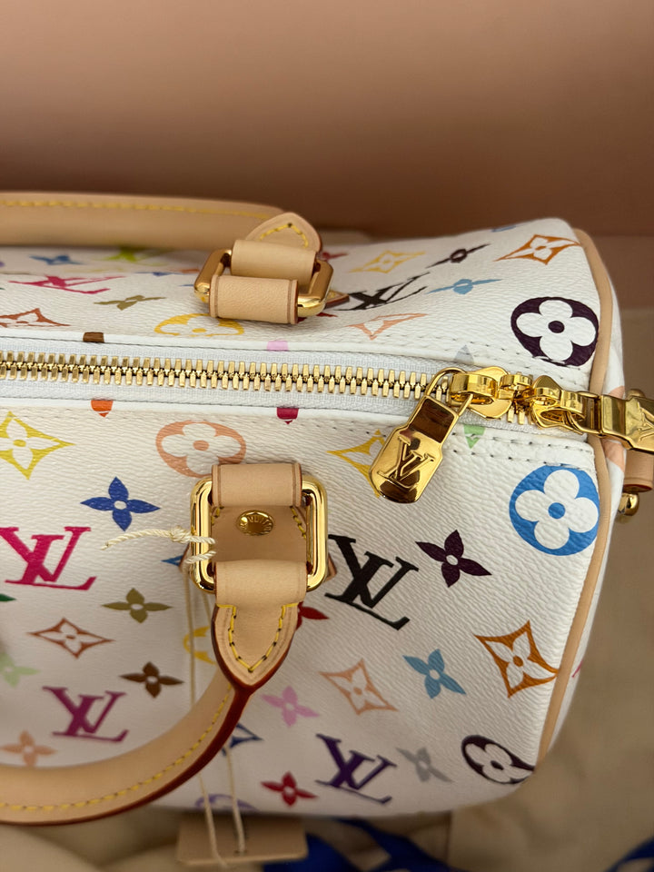 LOUIS VUITTON LV TM x LV Takashi Murakami Blanc White Multicolored Monogram canvas Speedy Bandouliere 25