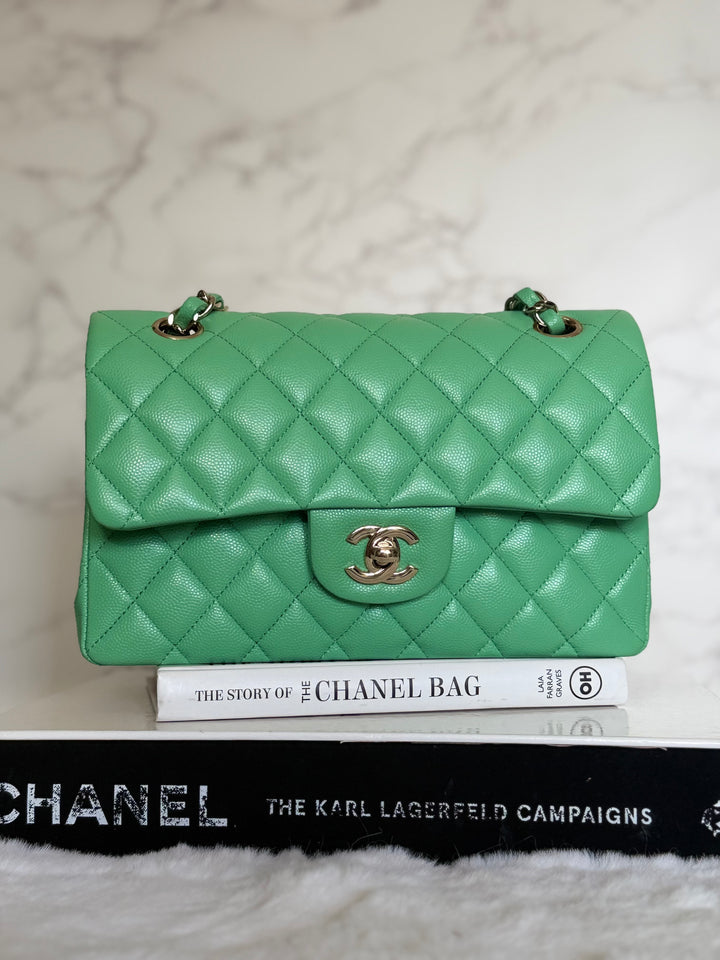 CHANEL 21P Avocado Green Caviar LGHW Small Timeless Classic Double Flap Bag 2021