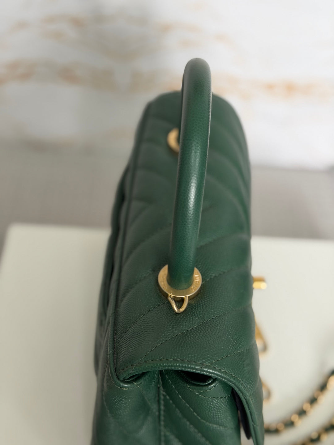 CHANEL series 26 Forrest Dark Green Caviar Chevron Aged GHW Coco Handle Size SMALL 24 cms 2018