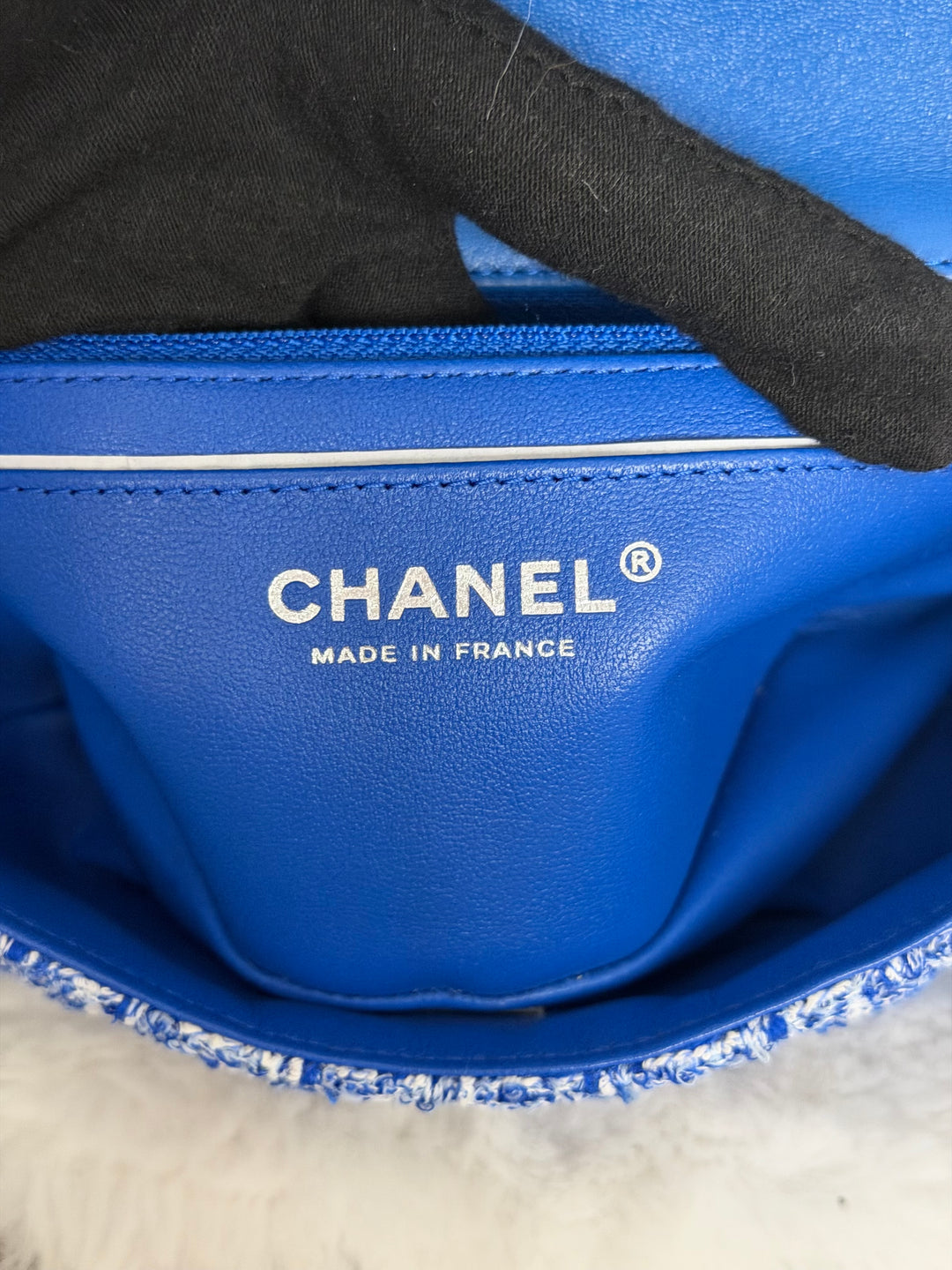 CHANEL 23P Cobalt Blue Muti Coloured Tweed Brushed SHW Mini rectangular flap bag 2023