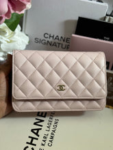 Load image into Gallery viewer, Chanel 22P 2022 Pre Spring/Summer Collection Light Sakura Pink Caviar LGHW Timeless Classic Wallet on chain (WOC)
