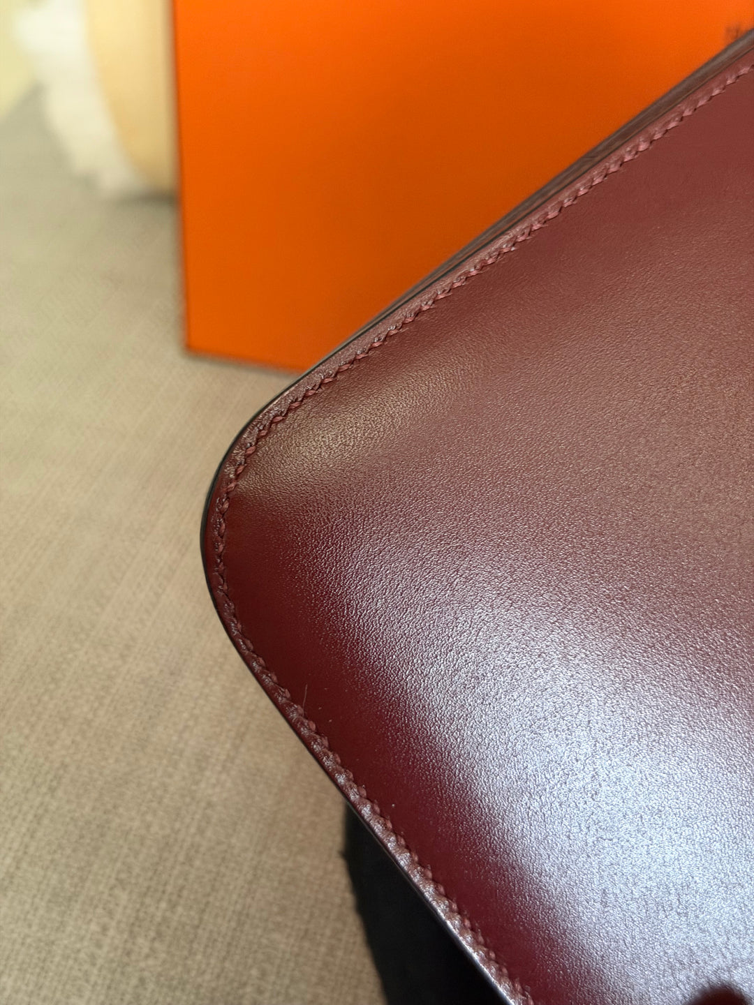 HERMÈS Rouge H Box Leather GHW Mini Constance 18 Flap Bag stamp D 2019