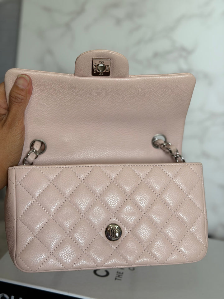 CHANEL series 18 Light Sakura Pink Caviar SHW Mini Rectangular Flap Bag 2014 14C collection