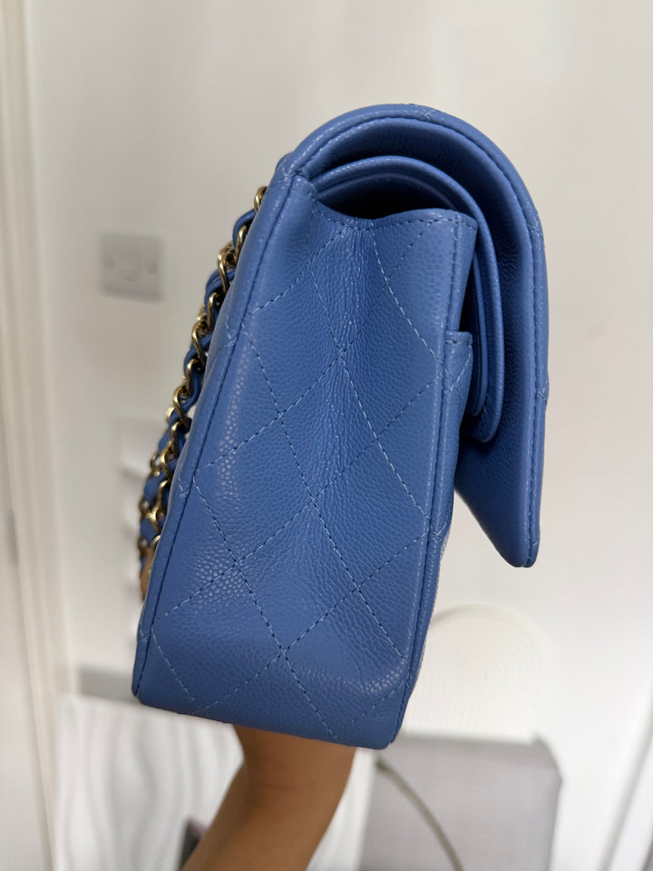 CHANEL 25C 2025 Periwinkle Blue Caviar LGHW Medium ML Timeless Classic Double Flap Bag