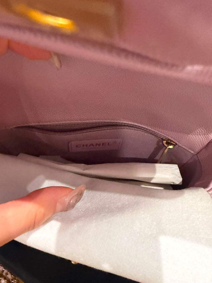 CHANEL 21K iridescent pink caviar aged GHW Adjustable chain My Perfect Mini Flap Bag 2021