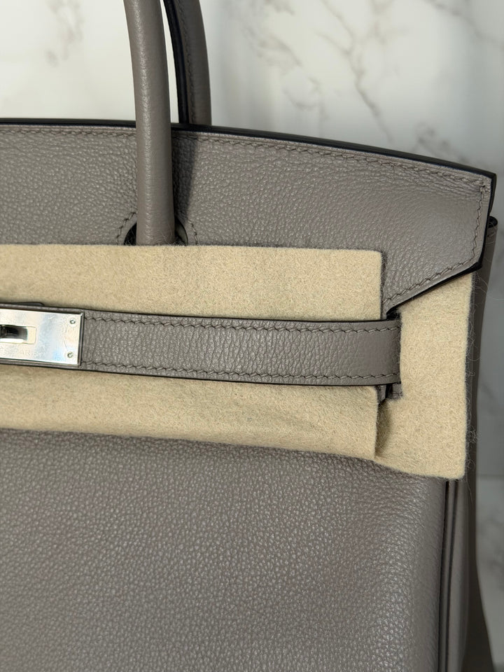 HERMES Gris Asphalt Leather Birkin 30 Bag Palladium Hardware Stamp D 2019