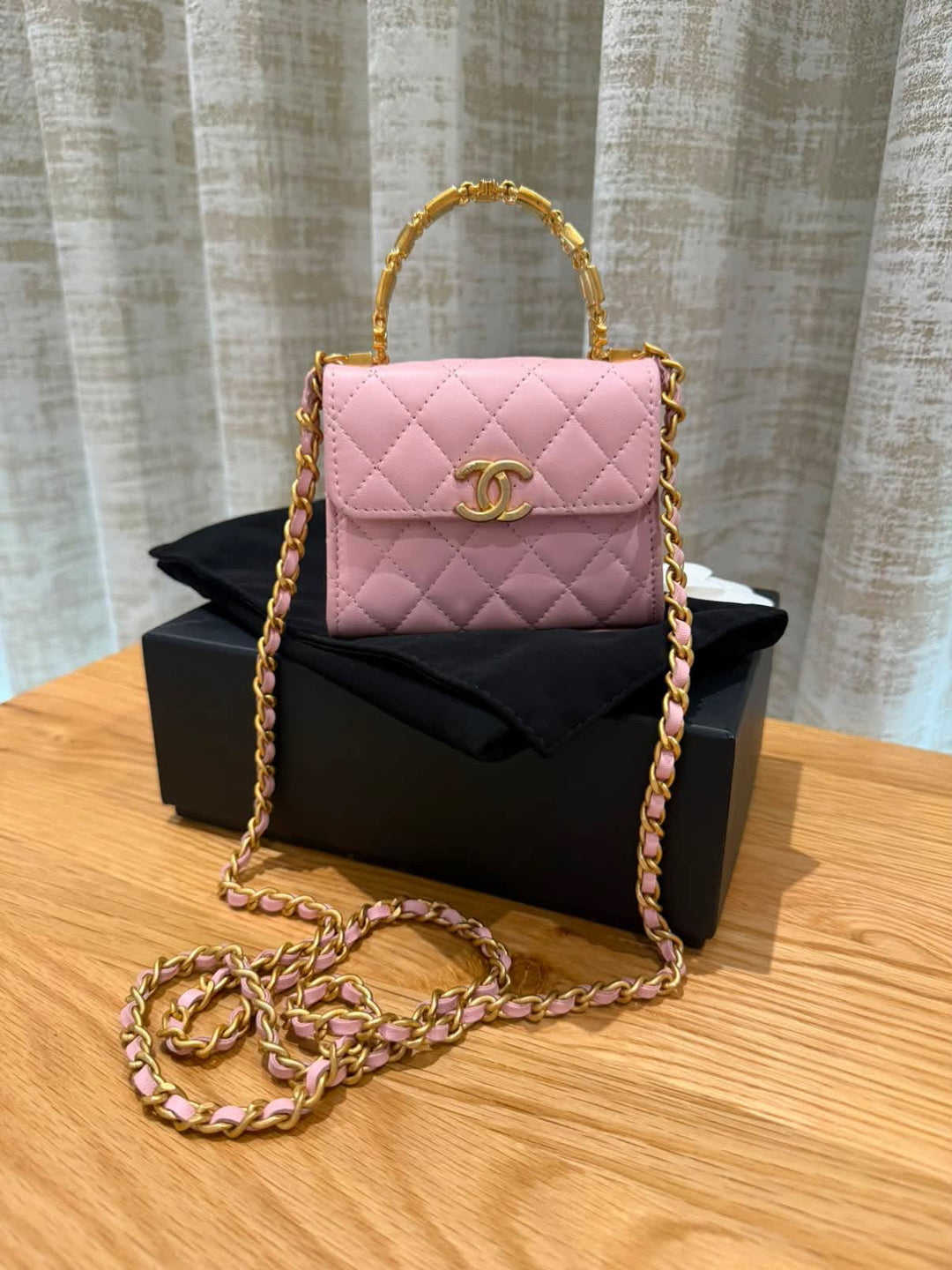 CHANEL Pink Lambskin GHW Mini Vanity with top handle