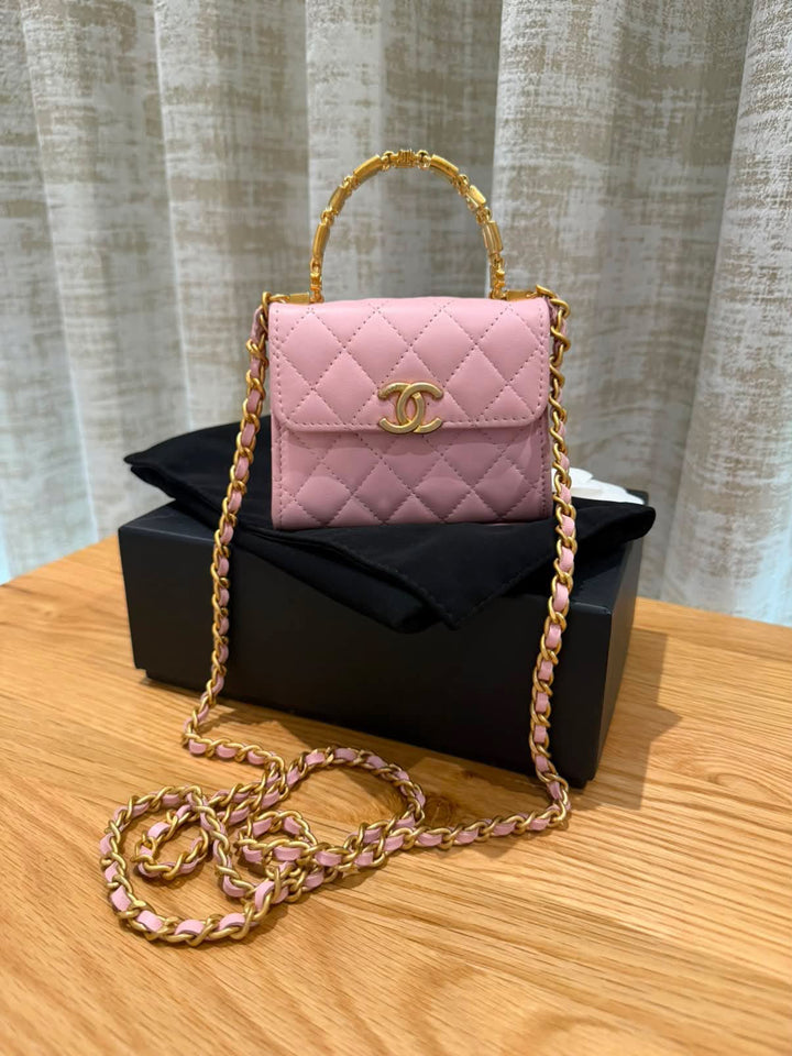 CHANEL Pink Lambskin GHW Mini Vanity with top handle
