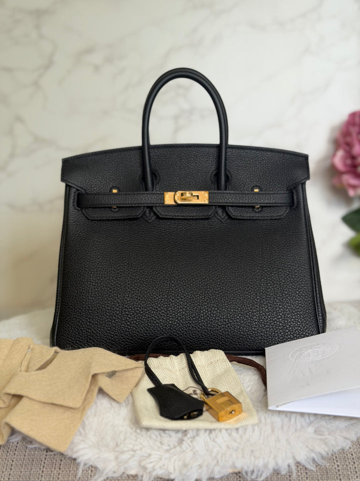 WA/Email to purchase only- HERMÈS Noir Black 89 Togo Leather GHW Birkin 25 Stamp U 2022 Kept unused
