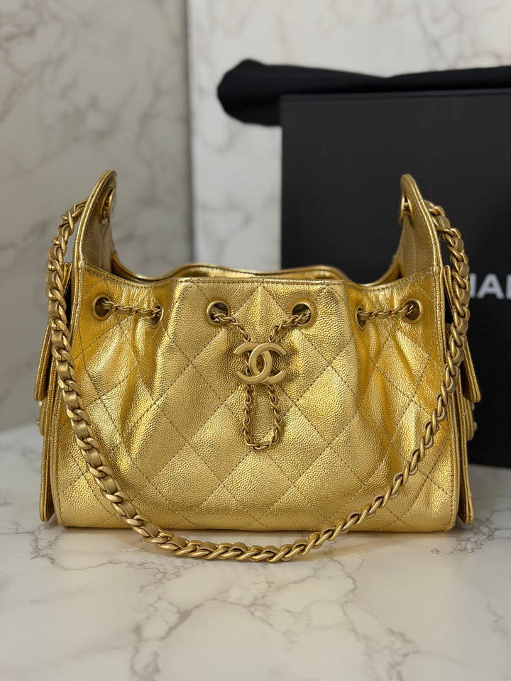 CHANEL 26C collection Gold caviar Aged GHW Mini 25 Hobo Bag