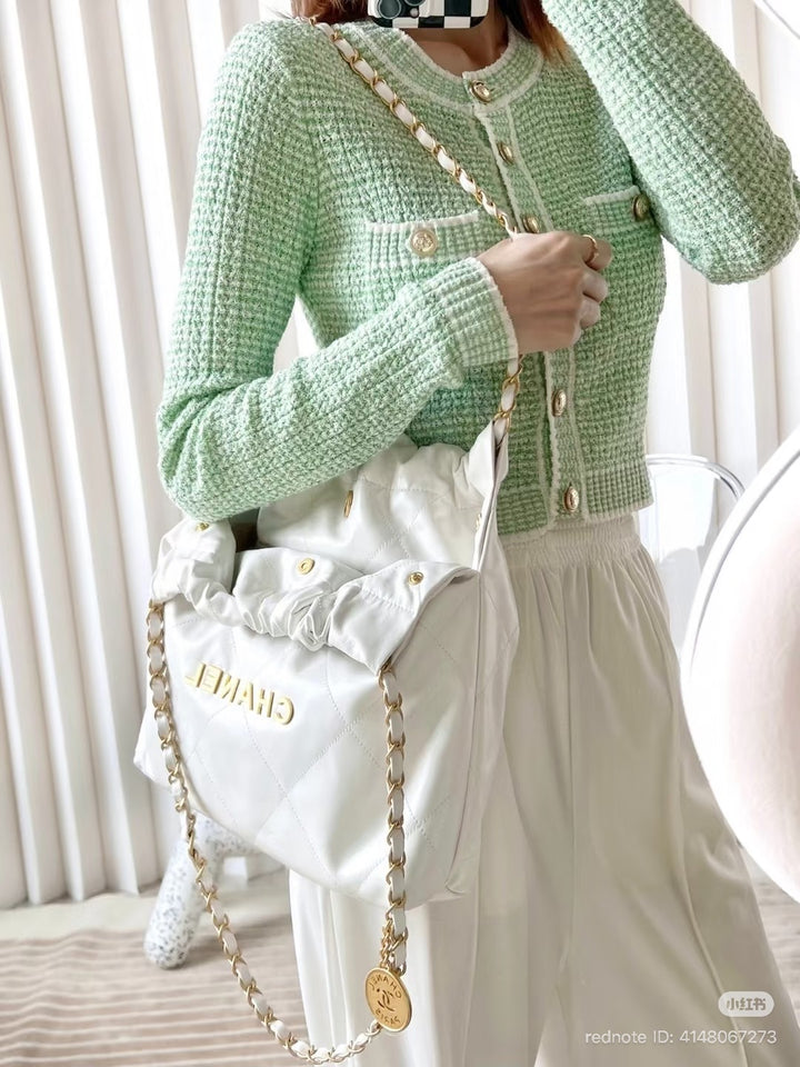CHANEL 21C Green and White Knitted Cardigan size EU 34 2021