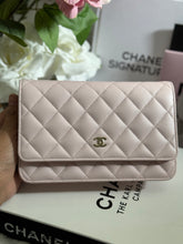 Load image into Gallery viewer, Chanel 22P 2022 Pre Spring/Summer Collection Light Sakura Pink Caviar LGHW Timeless Classic Wallet on chain (WOC)
