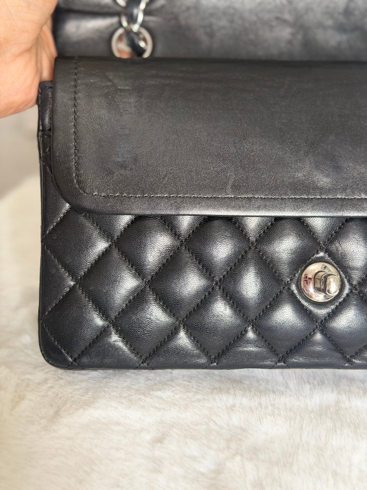 CHANEL series 12 Black Lambskin SHW Medium ML Timeless Classic Double Flap Bag 2011