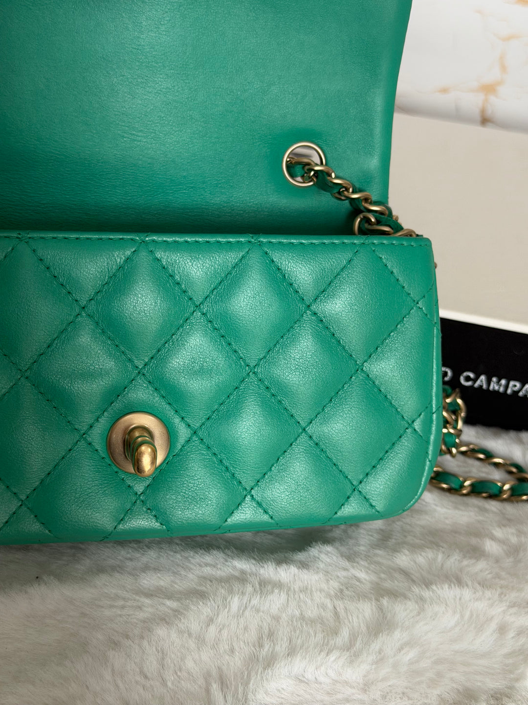 CHANEL series 21 Green Lambskin Brushed GHW Extra Mini Flap Bag 7.5 inches (discontinued line)