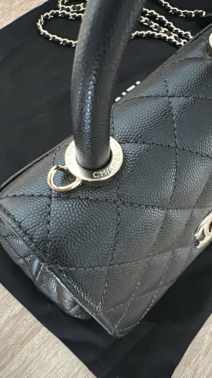 CHANEL Black Caviar LGHW Mini Coco Handle with Detachable Strap Microchip 7.5 inches