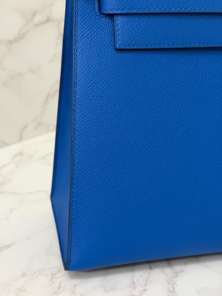 Hermes Blue Hydra Epsom Sellier Kelly 28 GHW Stamp C 2018