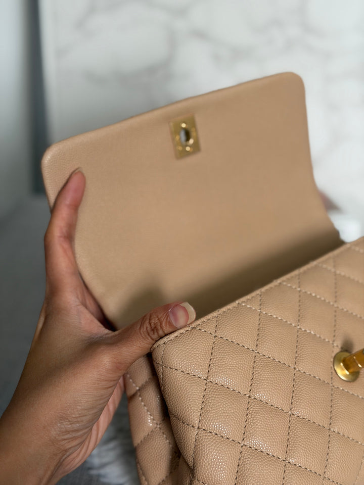 CHANEL series 29 Beige Caviar Aged GHW Deep burgundy Lizard Handle Coco Handle size Small 2019/2020