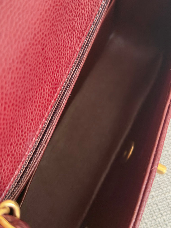 CHANEL series 21 15B collection Burgundy Caviar GHW Mini Rectangular Flap Bag 2015 RARE