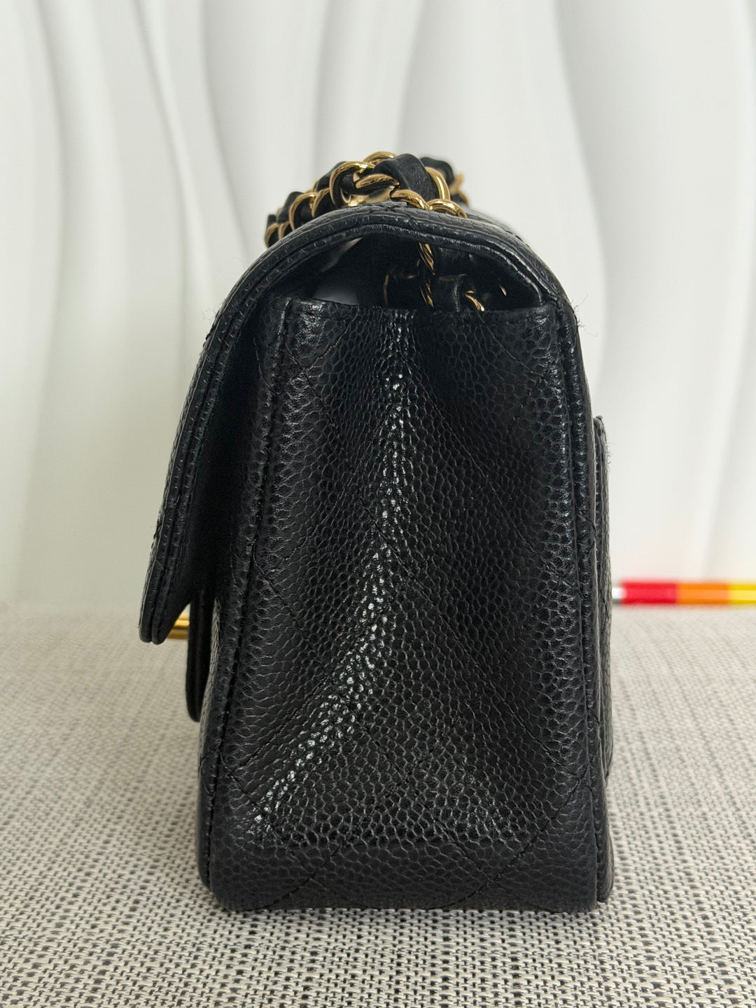 CHANEL series 13 Black Caviar GHW Vintage Square Mini Flap Bag with Edge stitching