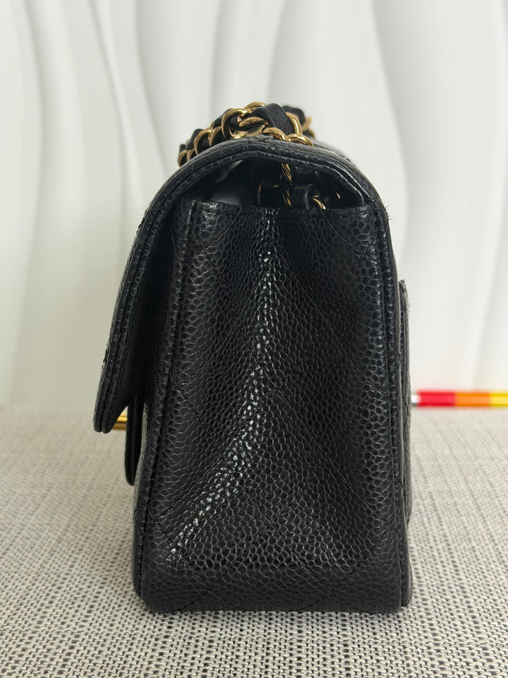 CHANEL series 13 Black Caviar GHW Vintage Square Mini Flap Bag with Edge stitching