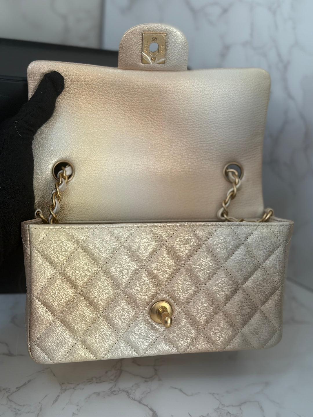 CHANEL 22P Gold Silver Ombré Goat skin Mini Rectangular Flap Bag with Aged GHW 2022