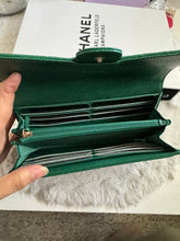 Load image into Gallery viewer, Chanel 18S Emerald Green Caviar LGHW Full size (8 inches) Sarah Flap Wallet
