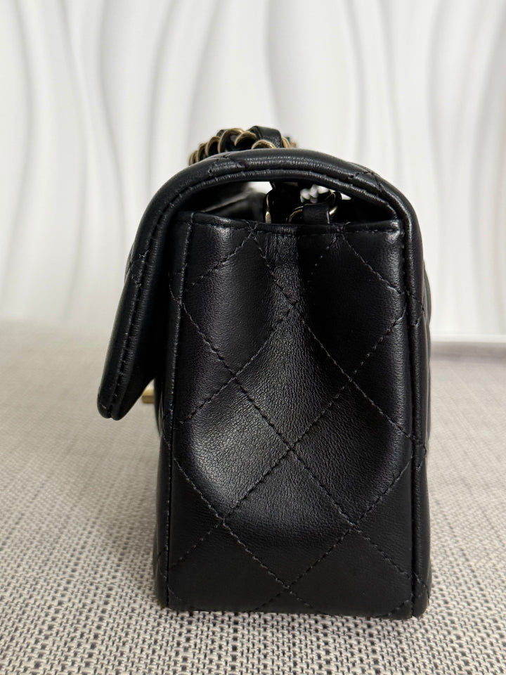 CHANEL Black Lambskin LGHW Mini Rectangular Flap Bag 2025
