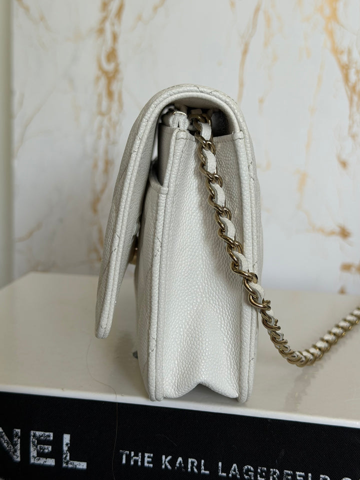 CHANEL White Caviar LGHW Classic Wallet on Chain (WOC) 2024