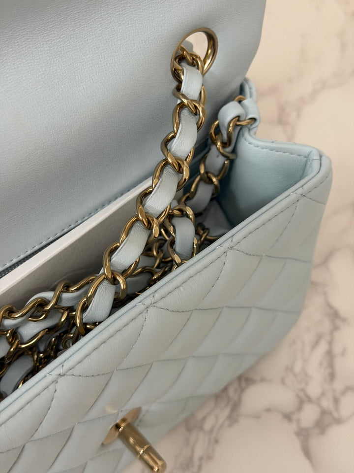 CHANEL 25S collection 2025 Light Baby Blue Lambskin LGHW Mini Rectangular Flap Bag